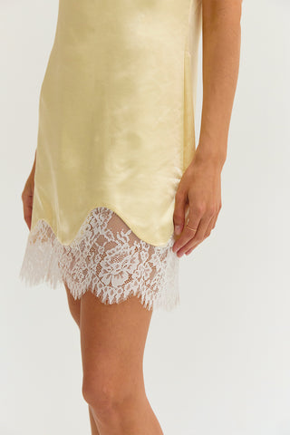 Amber Lace Trim Hem Satin Mini Dress