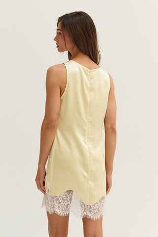 Amber Lace Trim Hem Satin Mini Dress