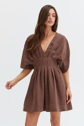 Thea Pleated Linen Mini Dress