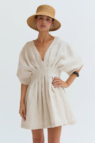 Thea Pleated Linen Mini Dress