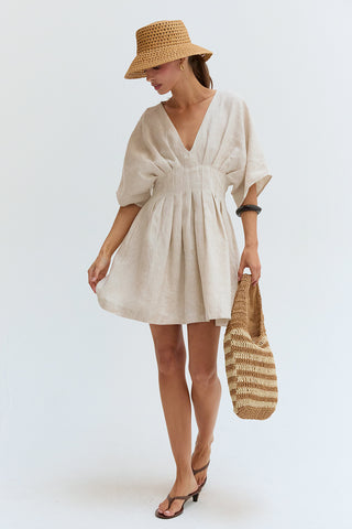 Thea Pleated Linen Mini Dress