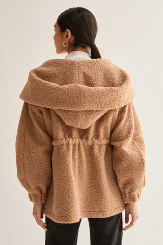 Lenny Cinched Waist Hooded Boucle Jacket