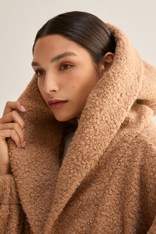 Lenny Cinched Waist Hooded Boucle Jacket