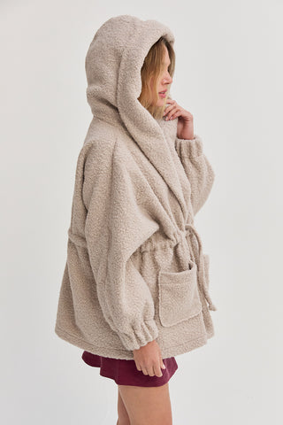 Lenny Cinched Waist Hooded Boucle Jacket