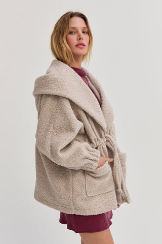 Lenny Cinched Waist Hooded Boucle Jacket