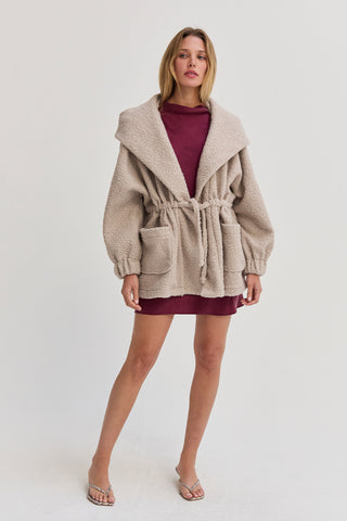 Lenny Cinched Waist Hooded Boucle Jacket