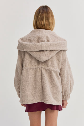 Lenny Cinched Waist Hooded Boucle Jacket