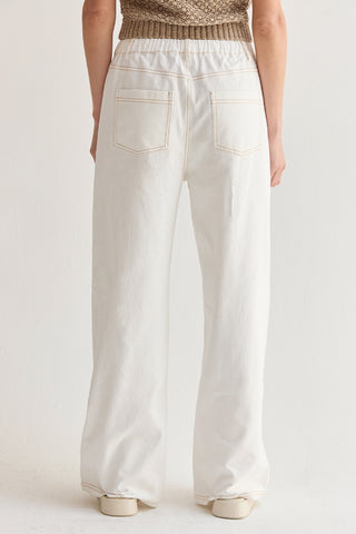 Rena White Denim Drawstring Pants