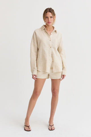 Lara Stripe Textured Linen Shorts
