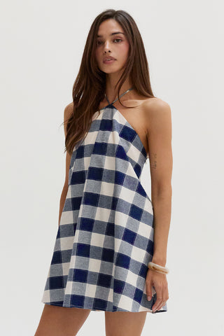 Flora Gingham Halter Romper Dress