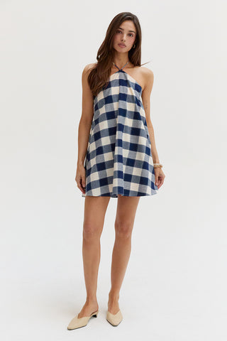 Flora Gingham Halter Romper Dress