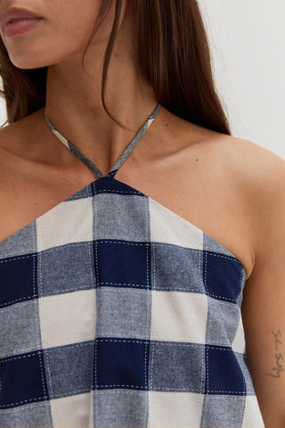 Flora Gingham Halter Romper Dress