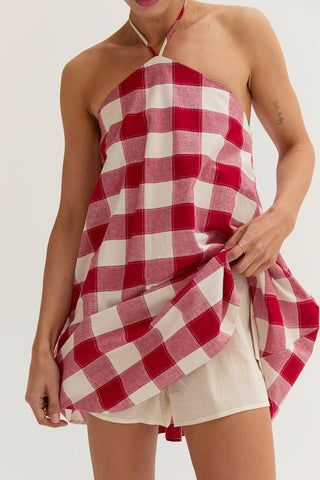 Flora Gingham Halter Romper Dress