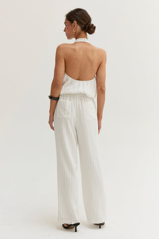 Luna Pinstripe Halter Linen Blend Jumpsuit