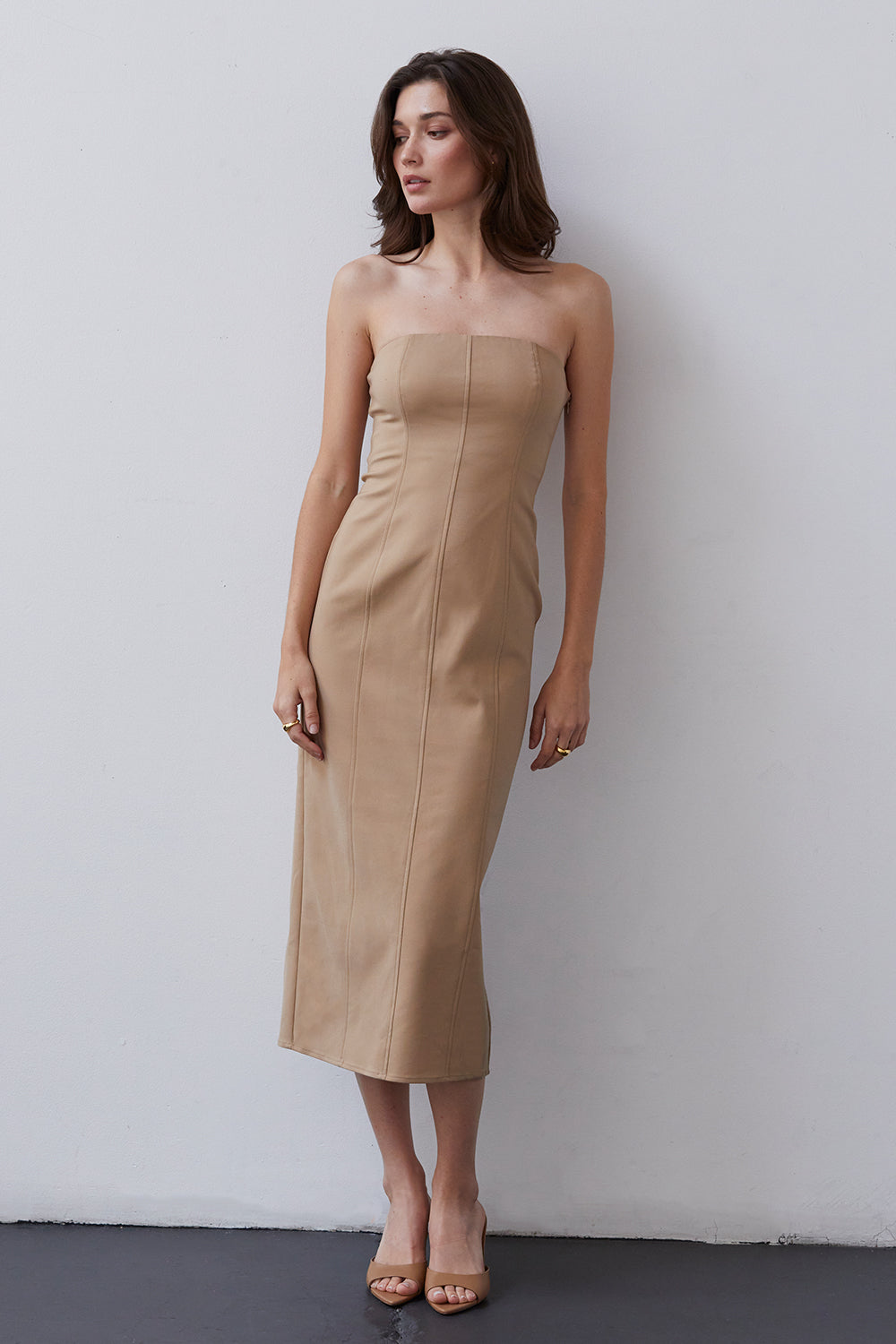 Beige tube dress top