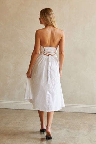 Kate Lace Up Back Poplin Midi Dress