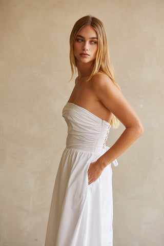 Kate Lace Up Back Poplin Midi Dress