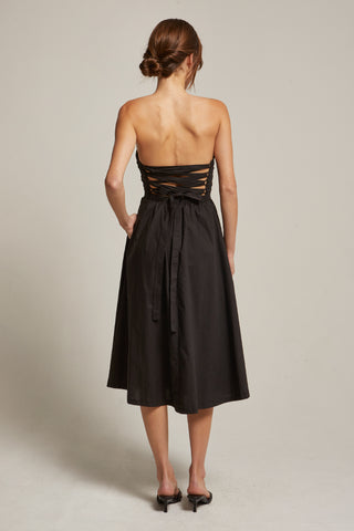 Kate Lace Up Back Poplin Midi Dress