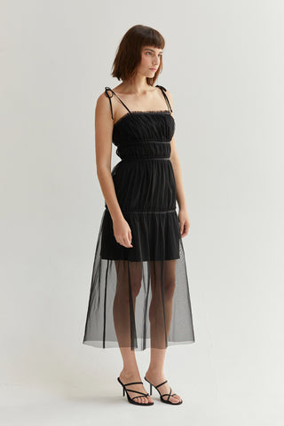 mesh tulle midi dress Surreal Lace-Up Back Tulle Midi Dress Sage