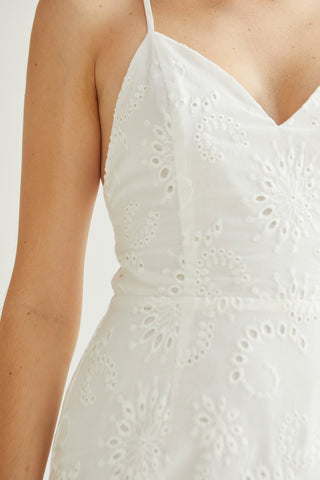 Raya Eyelet Sweetheart Neckline Spaghetti Strap Dress - Crescent Clothing Raya Eyelet Sweetheart Neckline Spaghetti Strap Dress - Crescent Clothing