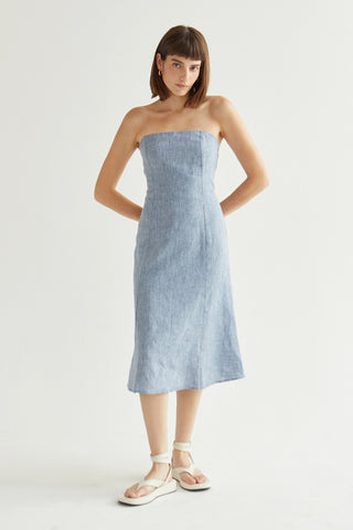 Sofia Linen Square Neck Midi Dress - Crescent Clothing Sofia Linen Square Neck Midi Dress - Crescent Clothing