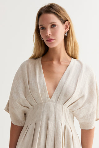 Amiee Pleated Linen Midi Dress
