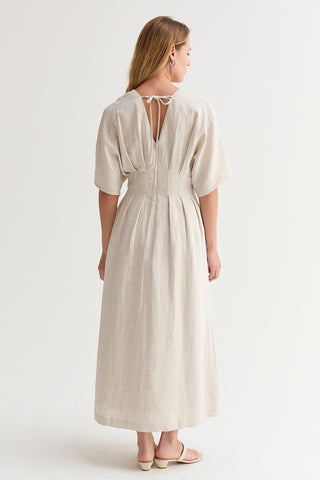 Amiee Pleated Linen Midi Dress