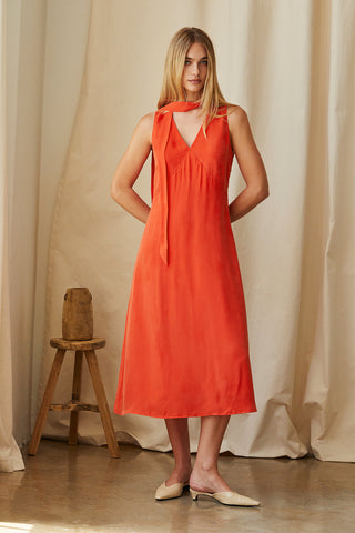 midi dress with neck scarf Devinae ensuring a unique silhouette that flatters all body types Bright Green Warehouse Satin Jacquard