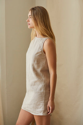 Danna Contrast Stitch Linen Mini Shift Dress