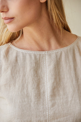 Danna Contrast Stitch Linen Mini Shift Dress
