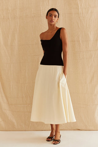 Samantha Contrast One Shoulder Midi Dress