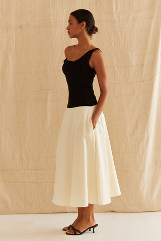 Samantha Contrast One Shoulder Midi Dress