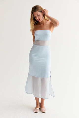 Austin Satin Mixed Media Tube Midi Dress