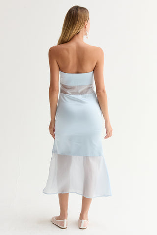 Austin Satin Mixed Media Tube Midi Dress