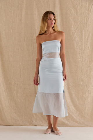 Austin Satin Mixed Media Tube Midi Dress