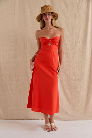Emery Front Twist Linen Midi Dress