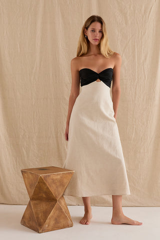 Emery Colorblock Front Twist Linen Midi Dress Emery Colorblock Front Twist Linen Midi Dress