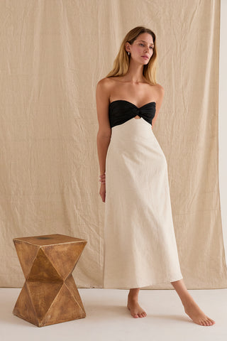Emery Colorblock Front Twist Linen Midi Dress