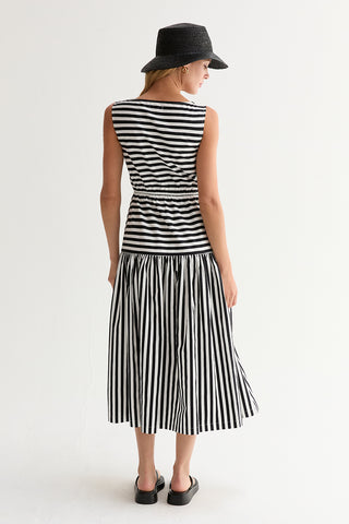Junie Cotton Blend Gathered Stripe Midi Dress