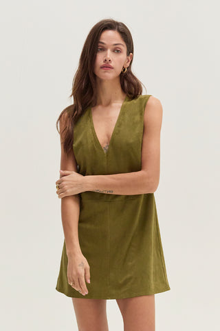 Von V-Neck Suede Shift Mini Dress