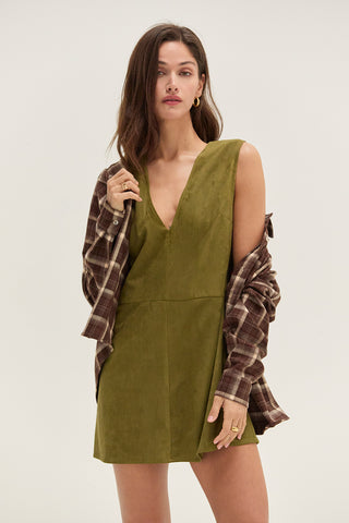 Von V-Neck Suede Shift Mini Dress