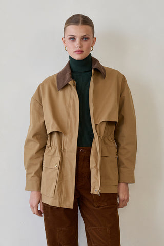 Lennon Contrast Collar Drawstring Waist Barn Jacket