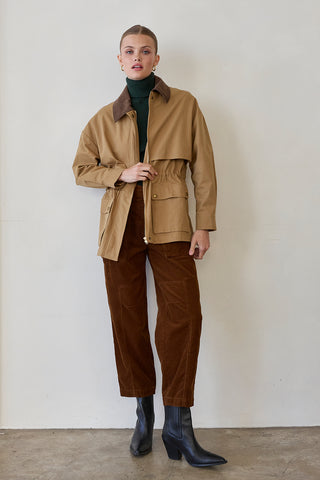 Lennon Contrast Collar Drawstring Waist Barn Jacket