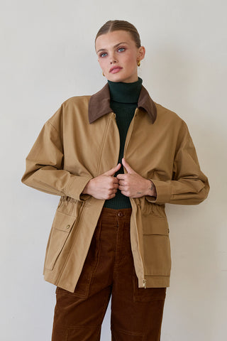Lennon Contrast Collar Drawstring Waist Barn Jacket