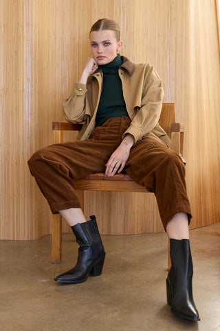 Lennon Contrast Collar Drawstring Waist Barn Jacket