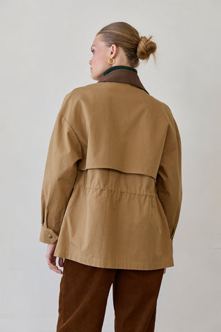 Lennon Contrast Collar Drawstring Waist Barn Jacket