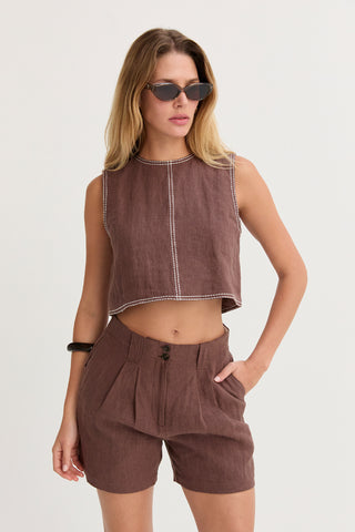 Madison Pleated Linen Shorts