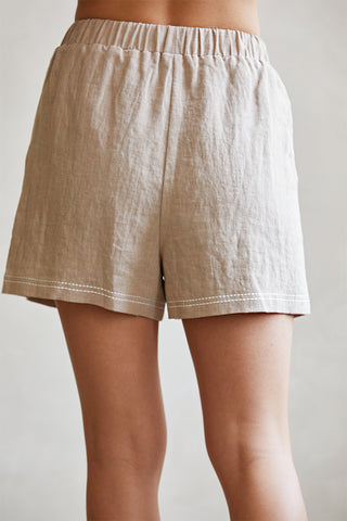 Donnie Contrast Stitch Linen Shorts
