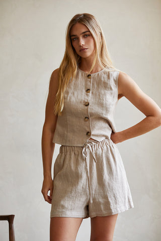 Donnie Contrast Stitch Linen Shorts