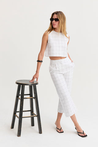 Tiana Windowpane Straight Leg Linen Culottes
